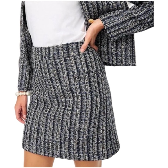 NWT J. CREW Tweed Knit Mini Skirt Black Navy Blue Classic A-Line Preppy Size 12 - Picture 1 of 16